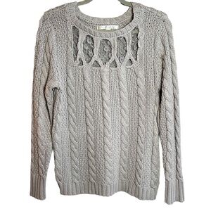 Lauren Conrad Gray Cable Knit Sweater Lace Inset Y2K Cottagecore